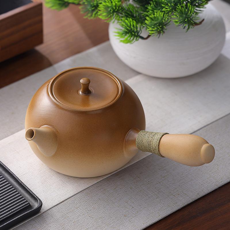 复古陶瓷烧水壶电陶炉用家围炉户煮茶壶明壶火碳炉黄釉养GTA生外