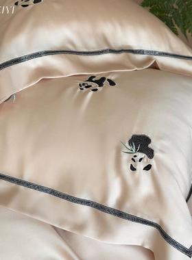 全棉小清新100CSSs被套四件套套绣熊猫卡通纯被棉225刺新款床0上