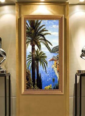 欧式入户画玄关装饰画竖树款过道走廊美式画风景发财油C171竖版挂