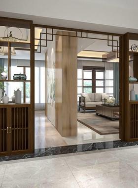 新中式客厅入户玄关墙半阳实木屏镂空风台书房木格SAV栅隔断花窗