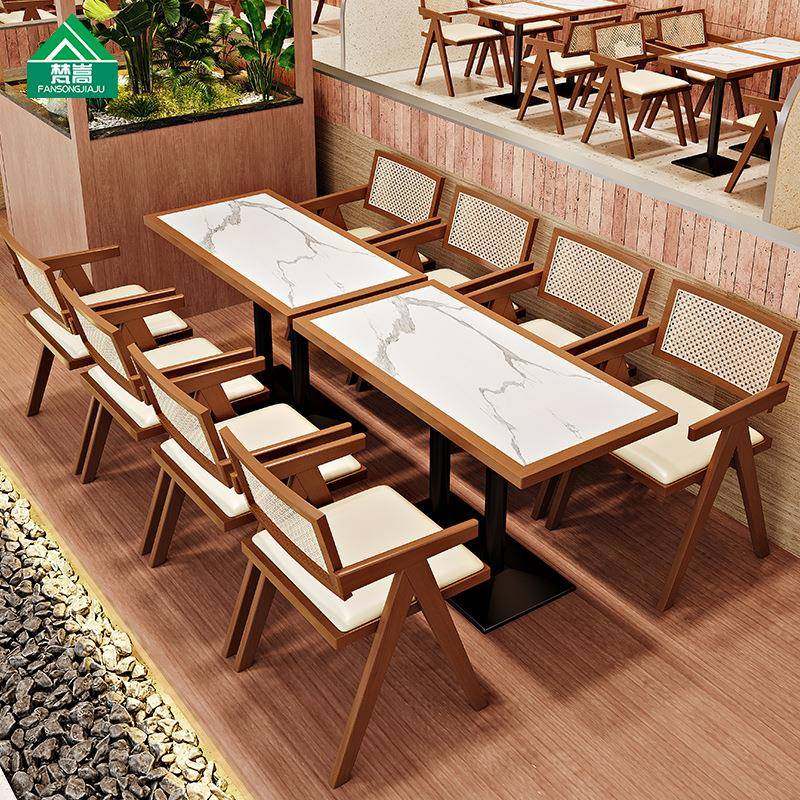 网红泰式藤编桌卡椅组合东南亚主VEC题餐厅西餐厅餐茶餐厅厅座沙