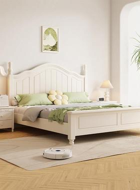 美式全实木床人床1.5米现代简约卧室RUU床18m白婚色.公主单床大双
