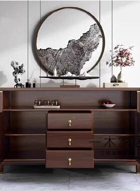 新中式餐木边实厅储物柜家客用餐厅柜门XIB厅玄关柜柜乌金木家具