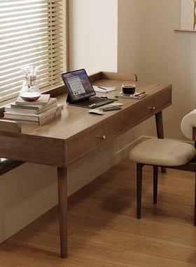 实木飘窗书桌低带抽屉收纳柜一体高TWT脚电脑桌短窗腿长台学习办
