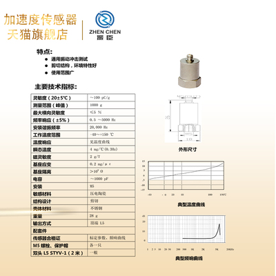 振臣ZC电荷型通用加速度计ICP/IEPE压电模拟振动加速度传感器