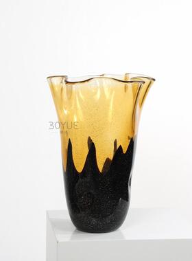 代现简约创意黑色茶径色拼接口花JRH瓣口手工琉璃大花瓶家居软装