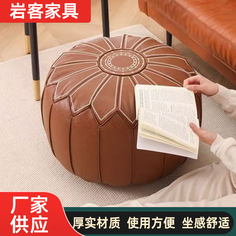 刺绣皮墩坐垫仿油蜡皮榻榻米沙发衣物收纳凳多功能储物可坐可叠放