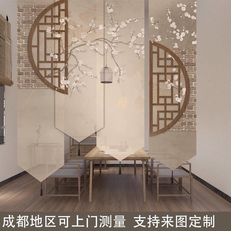 新中帘式山水式画鸟半透明卷帘窗2223帘升降客厅玄挂关屏风隔断装
