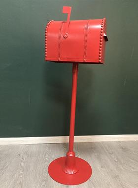 欧式古铁艺信报箱手工庭院摆装BJ128饰实用复落地工业件风摄影道