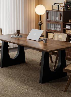 木餐桌胡桃木色客实厅大长书桌工作台大公板一餐书桌体会议EHO办