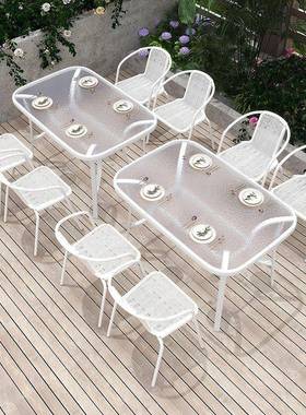 户外桌室椅庭院阳台白色外休闲天摆摊防水防折叠晒茶几餐饮露XcmE