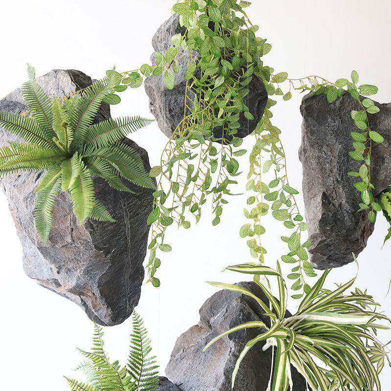浮仿石头摆件中式悬真挂山室内植物QAO悬空造景悬泡沫雕塑假景观