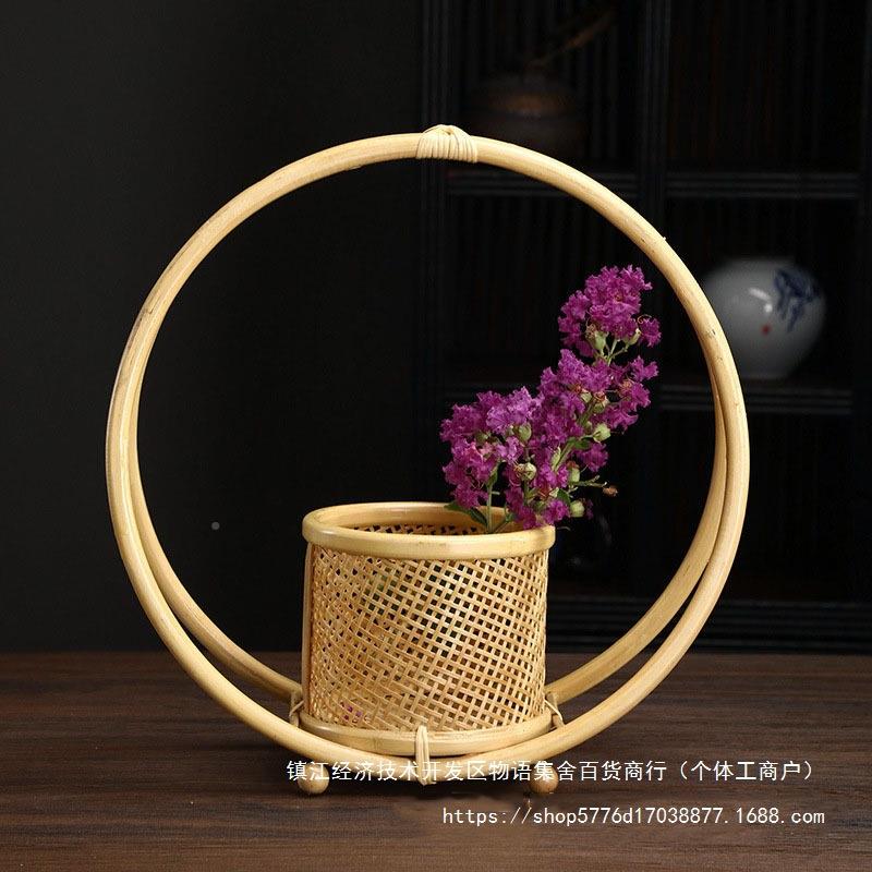 果小花篮竹编插花器手提竹制大漆复编古花花架无品牌/器花篮子收