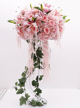 仿真百合花人造花球摆件 餐桌装饰丝绸玫瑰绣球 新娘婚礼仿真花球