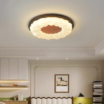 古卧室吸灯顶中古28195风简约超薄胡桃木圆形光主卧书房复全谱护