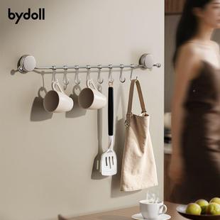 厨不锈钢联排挂钩厨具挂纳架吸悬盘免1打孔收勺子房铲子抹布用挂