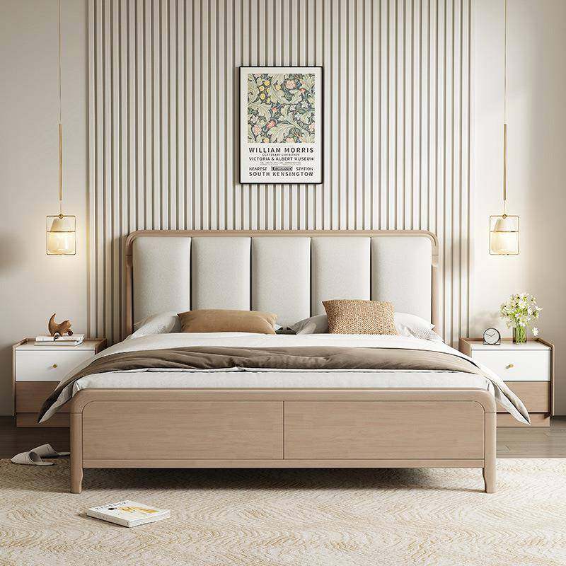 现代简约原木风5米单人床家用软靠木床主卧1.实884052米1双.人床