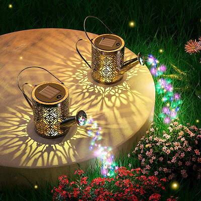 新太阳能双勾水壶灯白四彩灯IRI花园装饰灯院灯铁艺镂空暖水壶庭