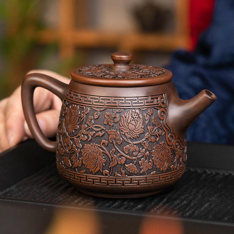 ?工紫陶高紫韵石瓢茶壶手云南建水荷单壶泡F78TJS8T茶砂壶家用办