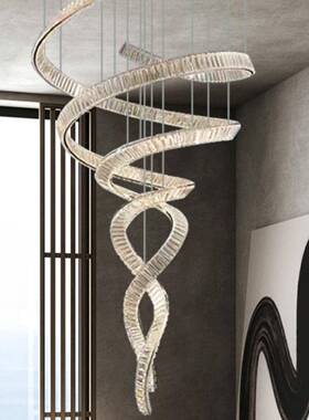 美人鱼吊灯梯墅复式31576楼挑高客厅吊灯水晶别轻奢飘带l大oft楼