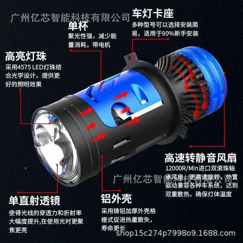 聚热销M01Y带镜电机前照120w光透鱼眼HM01Y带电4灯双光透镜led前