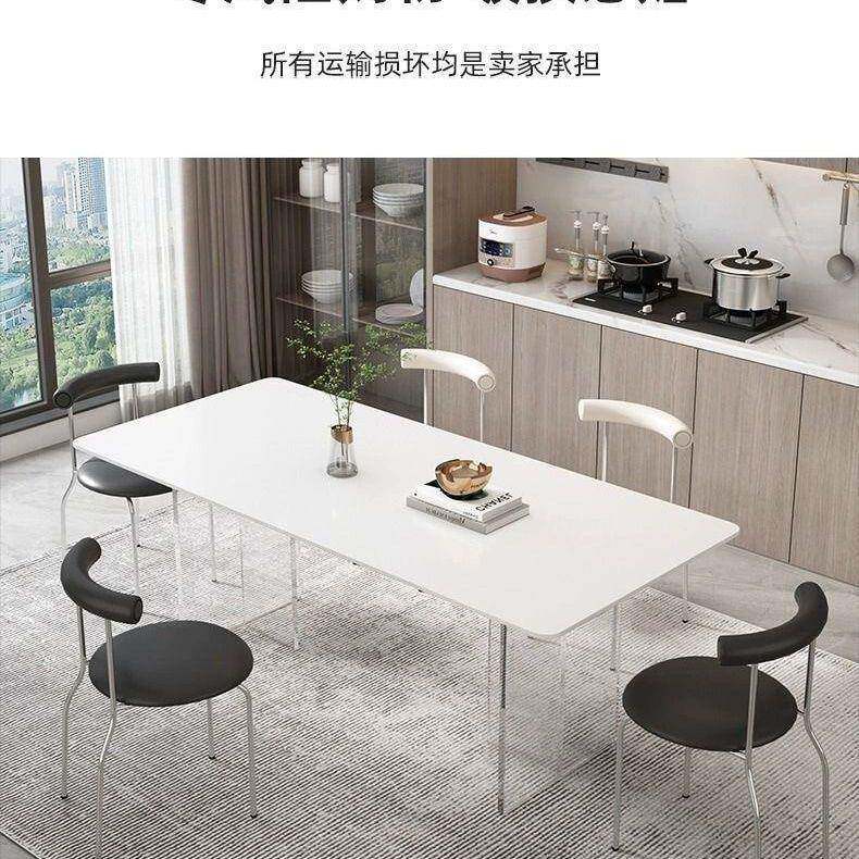 亚克力悬ADR浮纯白实木板桌椅组餐合家用小户型代约现长方形吃简