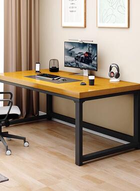 9桌C实书木电脑桌台式桌家用办公HVZ桌卧室电竞长铁艺方形大板桌