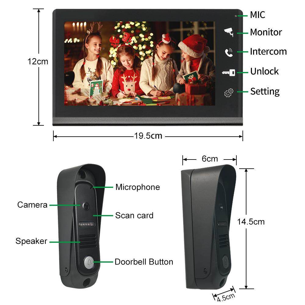 爆款JD-S1Vi0四线模讲拟防水可视对门铃I讲C门禁刷卡寸7别墅对门