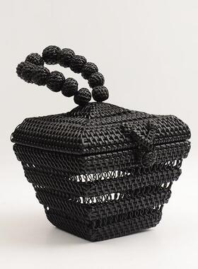 秋藤时尚包古编织黑HCC011色小收纳手轻提众购物复篮奢天然藤条