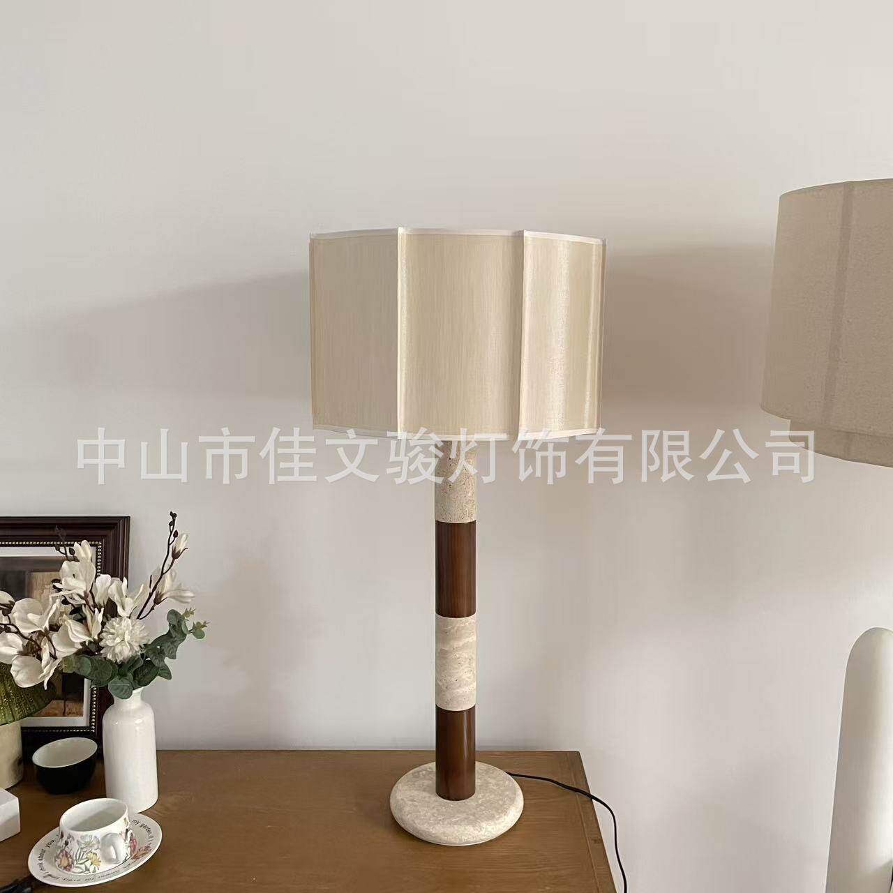 中古百褶灯罩堆积木黄洞石柱台灯落地灯复古阅读客厅背景氛围灯具