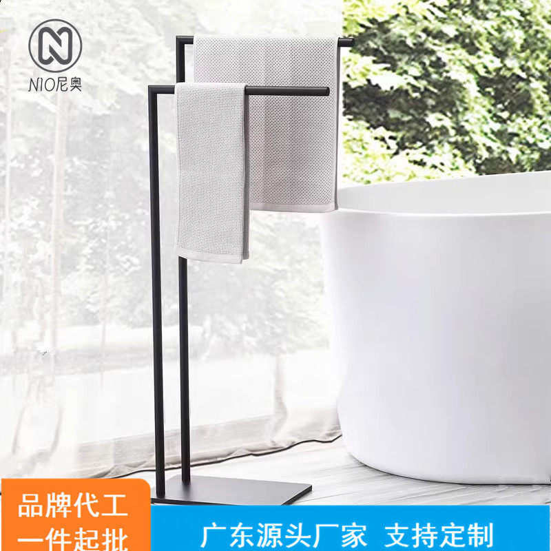 不锈钢落地毛巾杆大理石浴室金色浴巾架浴缸挂衣帽免打孔双层支架
