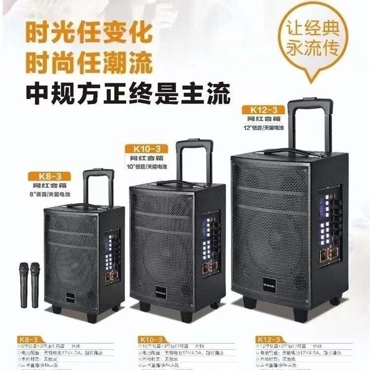 爱华8-10-12寸低音3寸高音双无线麦音响广场舞大音量移动专业跳舞