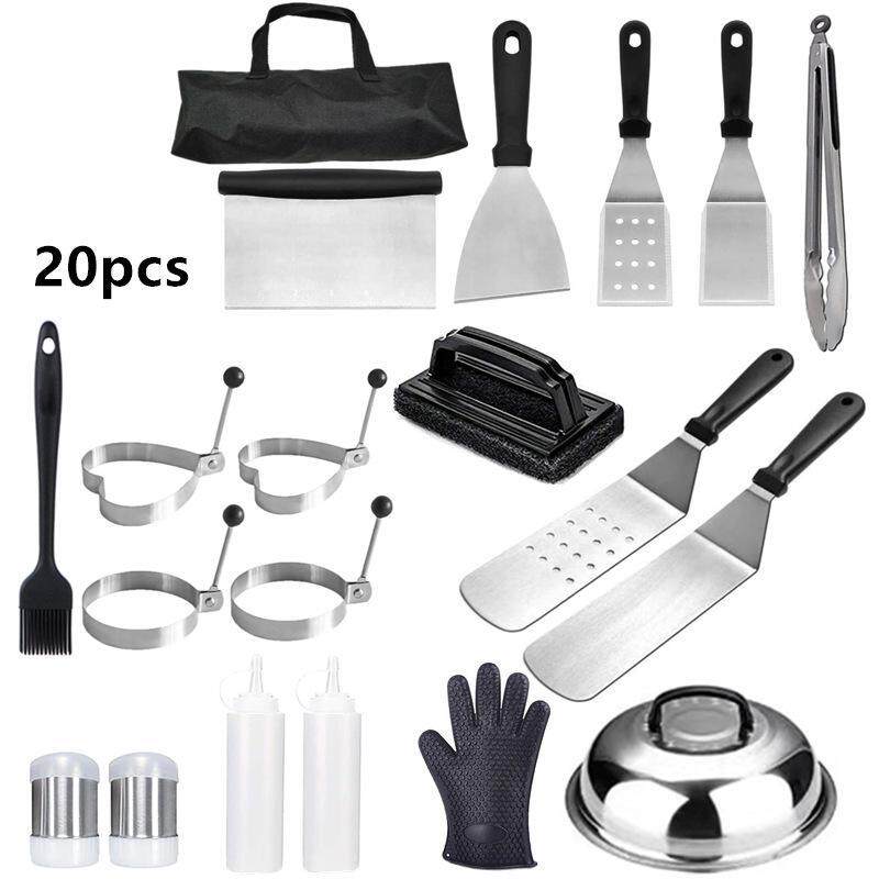 跨境现货不锈钢烧烤工具套装22件套BBQ组合烤具料理铲户外铁板烧