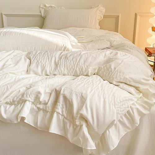 9WOR水洗棉床上四件套韩式公主风被套床单单人宿舍三件套床笠款女