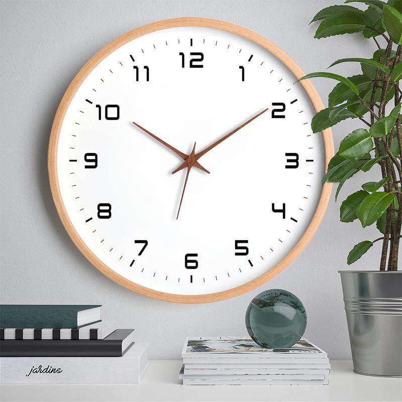 北欧钟表实木家用挂钟客厅静音简约时钟轻奢钟饰现代时尚创意个性