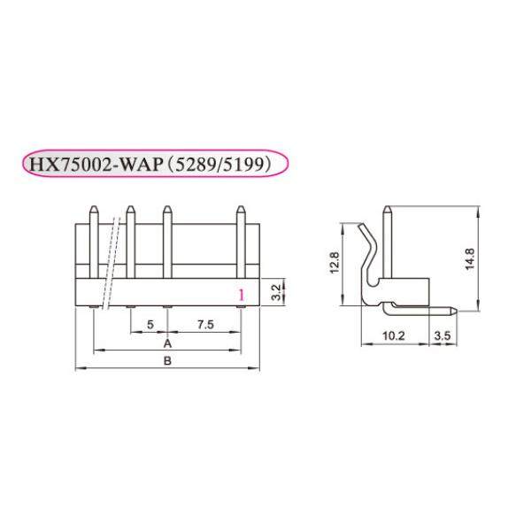 HX红星750025199-2WAP/3A/4A/5A/6AW5289弯针座接插件5/7.5mm