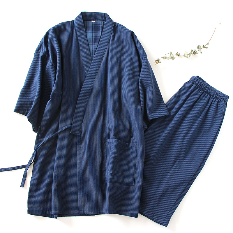 凉快男士睡衣夏季短款浴衣全棉日式短袖纱布和服家居服汗蒸夏甚平图片