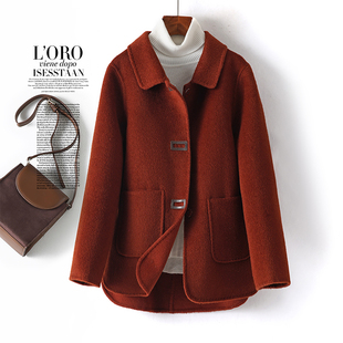 羊绒大衣女短款翻领简约双面呢子春秋新款高端气质毛呢外套小个子