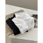 2025春夏百搭显瘦圆领竹节棉短袖 简约穿搭 毛边前开扣白tee T恤女