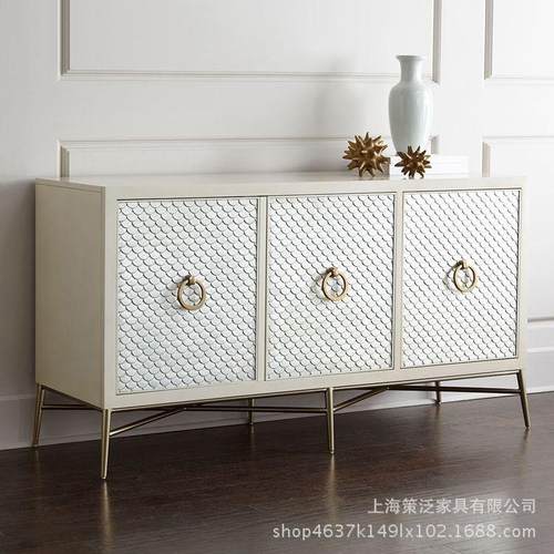 美式实木后现代欧式客厅门厅贝壳电视柜新古典不锈钢奢华玄关柜