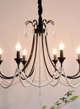 黑色法式复古吊灯高级感水晶客厅灯美式中古风餐厅吧台卧室书房灯