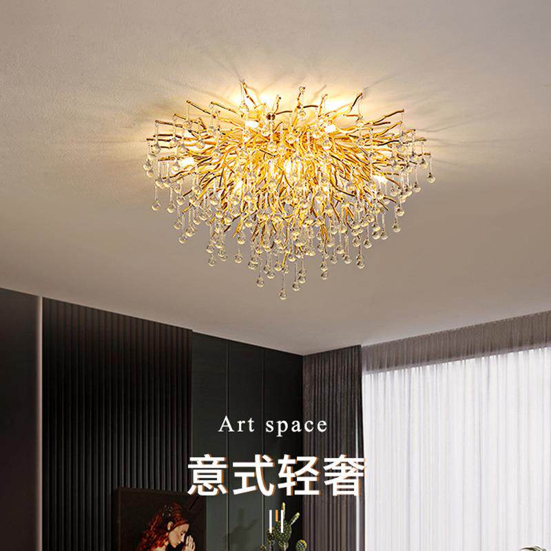 新款水晶天花吸顶灯客厅主灯轻奢别墅大厅餐厅复式楼道多头枝型灯