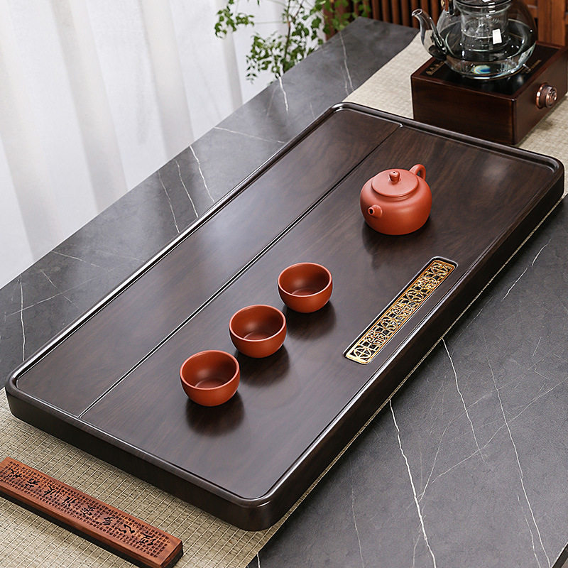 实木茶盘家用简约客厅办公室新款仿黑檀原木茶台大号排水茶具