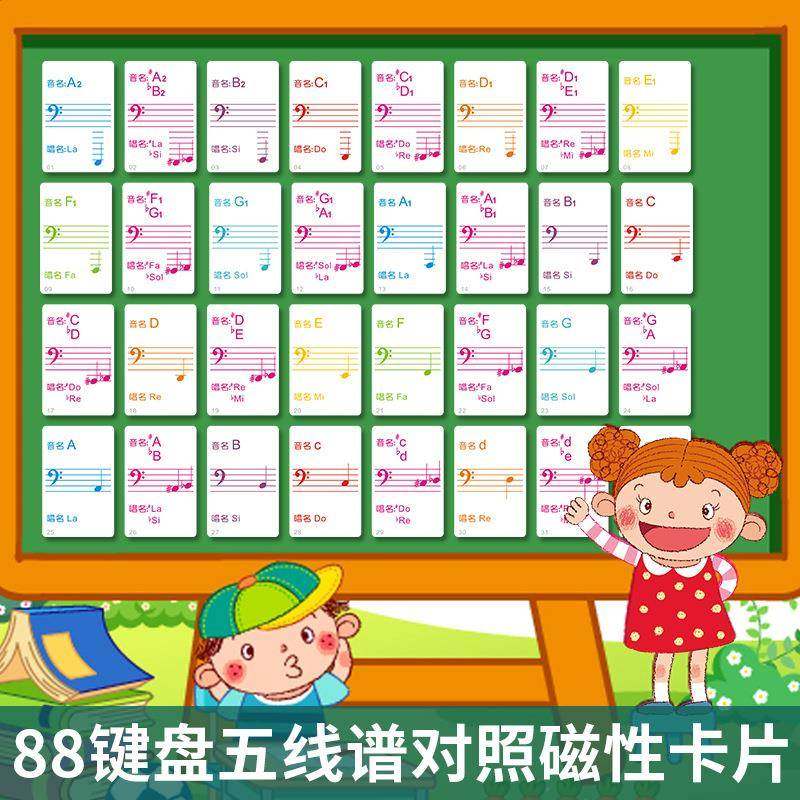 音符卡片教具儿童88键钢琴五线谱贴幼儿入门基础识谱认音磁铁教学
