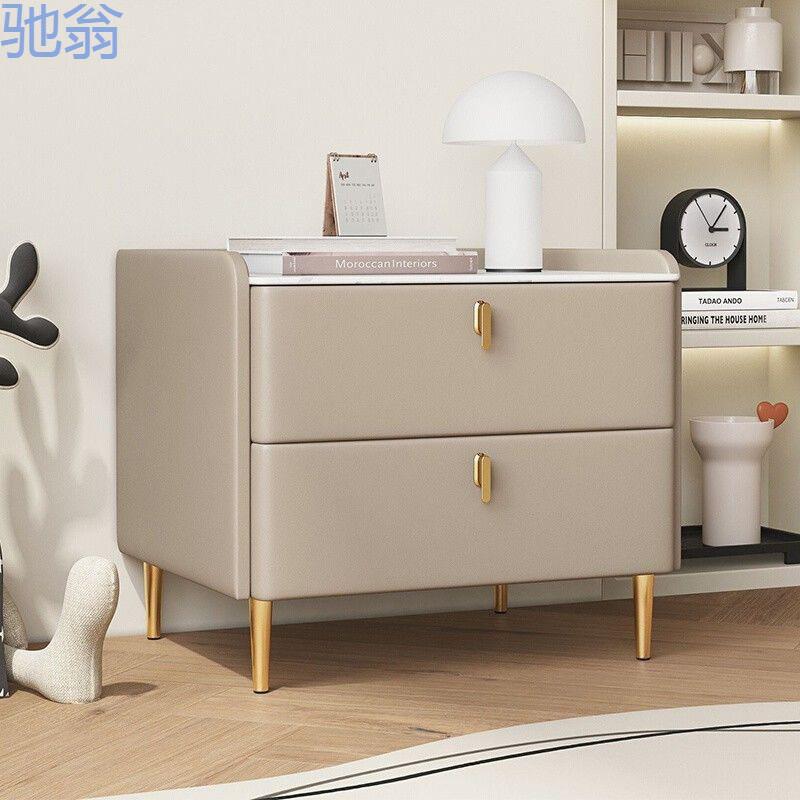 fLE简约现代环保床头柜纯实木岩板轻奢卧室加高储物柜极简高挡收