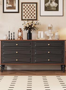 法式复古实木斗柜抽屉柜客厅电视柜玄关柜美式黑色餐边柜储物柜