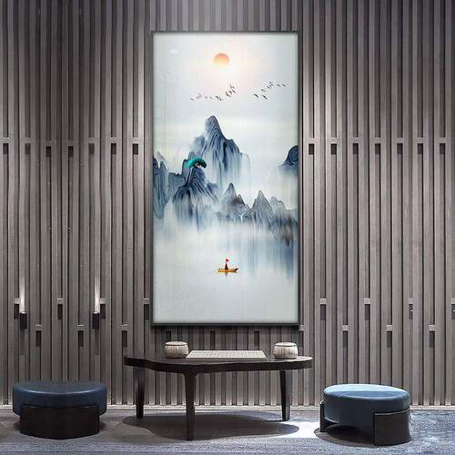 金丝青山玄关装饰画现代抽象意境山水画玄幻走廊挂画过道装饰壁画
