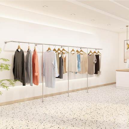 服装店展示架上墙壁挂侧挂陈列货架男女装墙上挂衣架银色不锈钢架