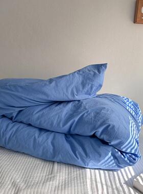 轻奢蓝色全棉纯棉单件被套双人150x200x230被罩单人1.5米被单简约