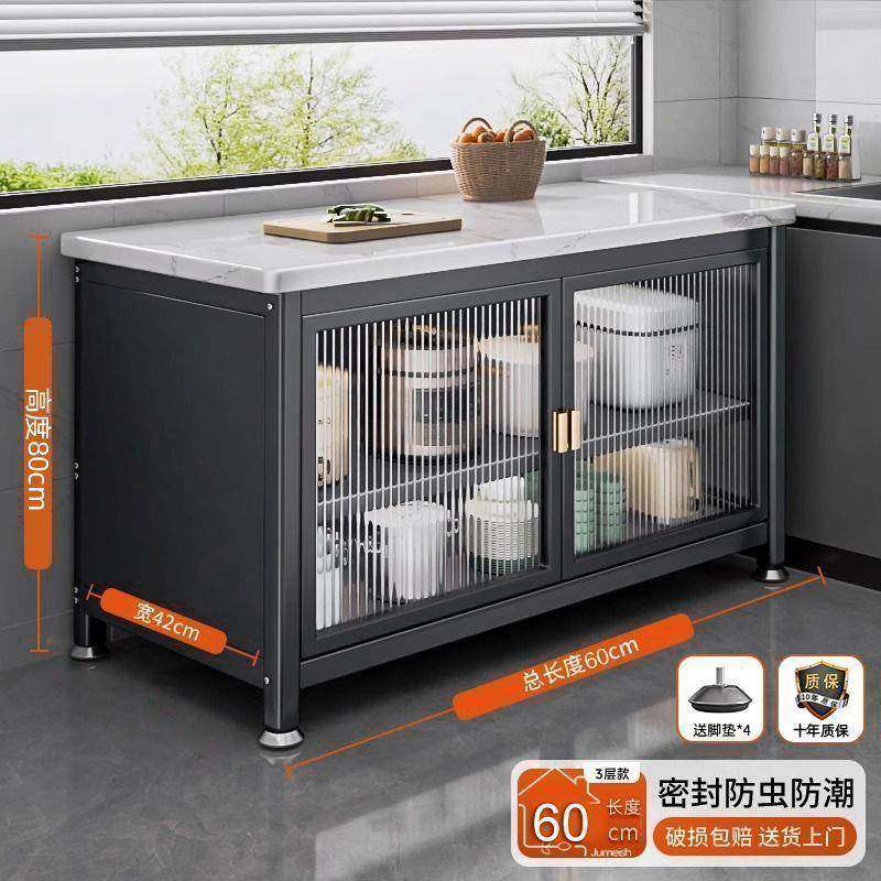 健优美厨房橱柜钢制对开门餐边柜加宽岩板台面操作台置物柜防水